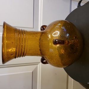 Handblown Amber Glass Spun Vase Vintage Three Handled Unsigned